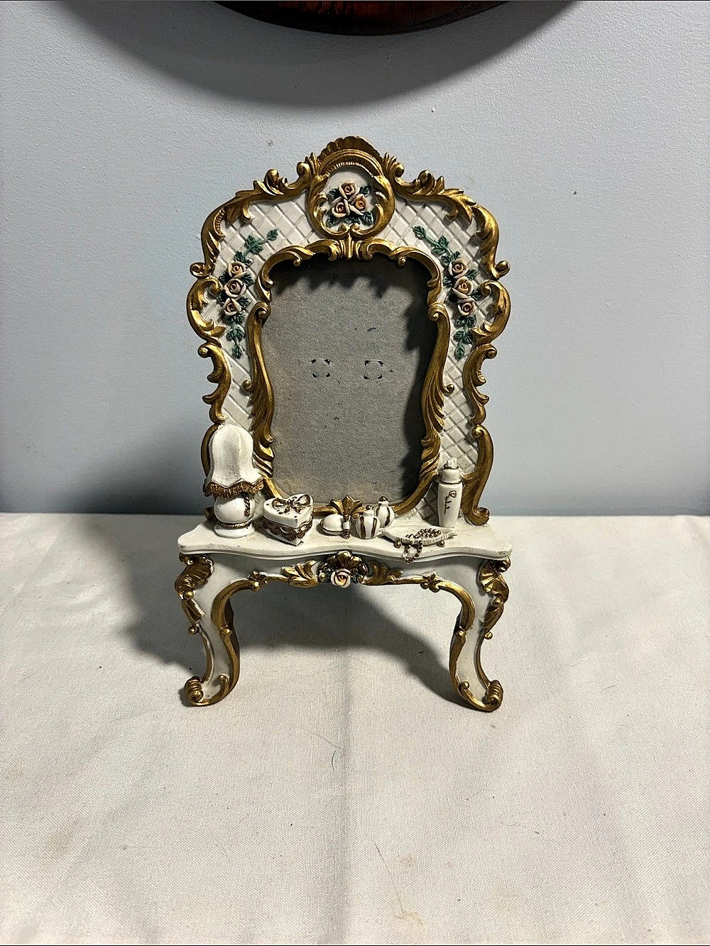 1980’s Ornate White & Gold Vanity picture frame